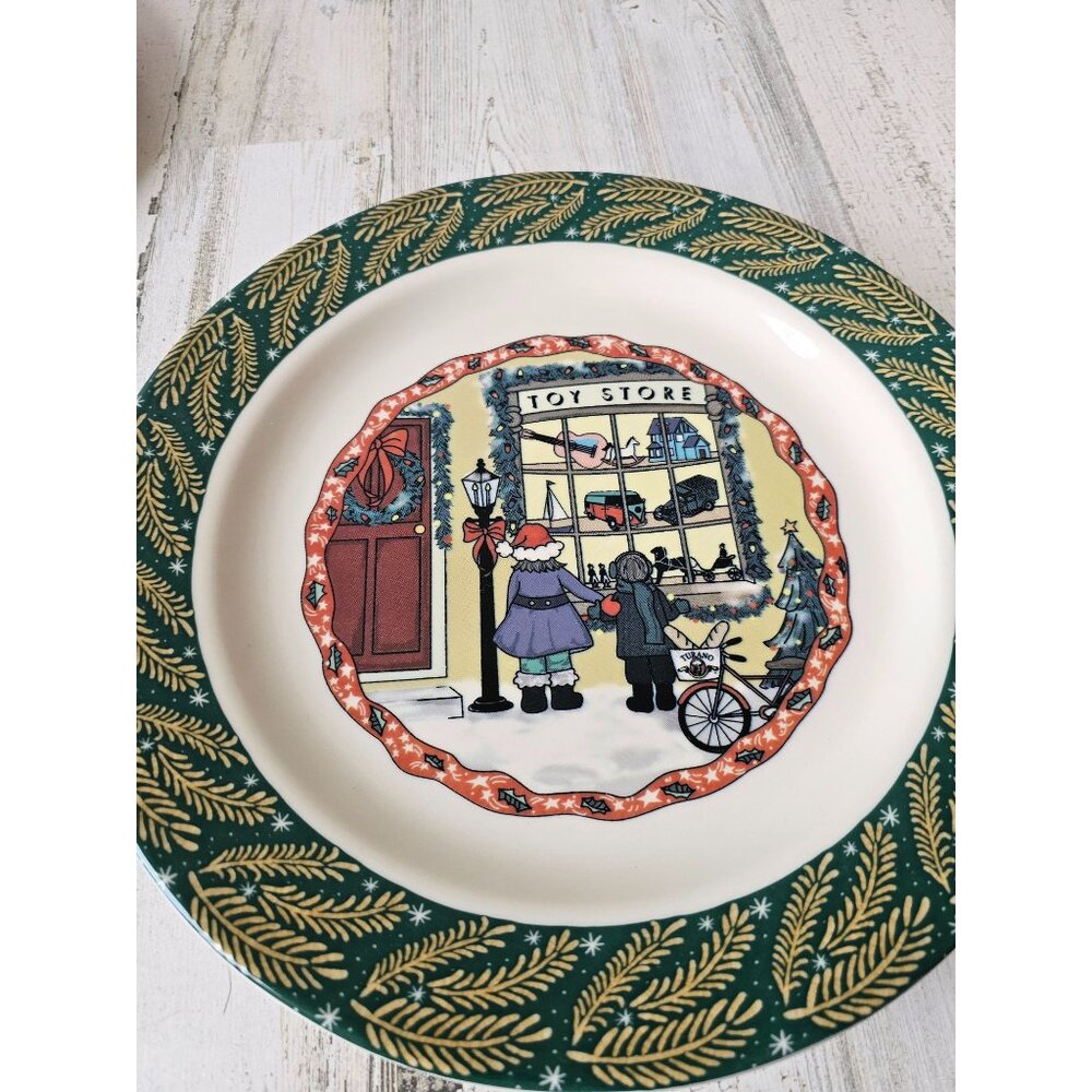 Homer Laughlin turano toy store kids 12-in dinner‎ plate Xmas unique green